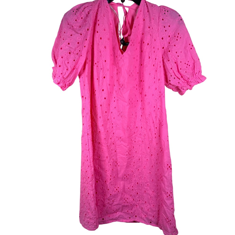 Vero Moda Pink Eyelet Mini Dress V-Neck Puff Sleeve Medium cottagecore coastal